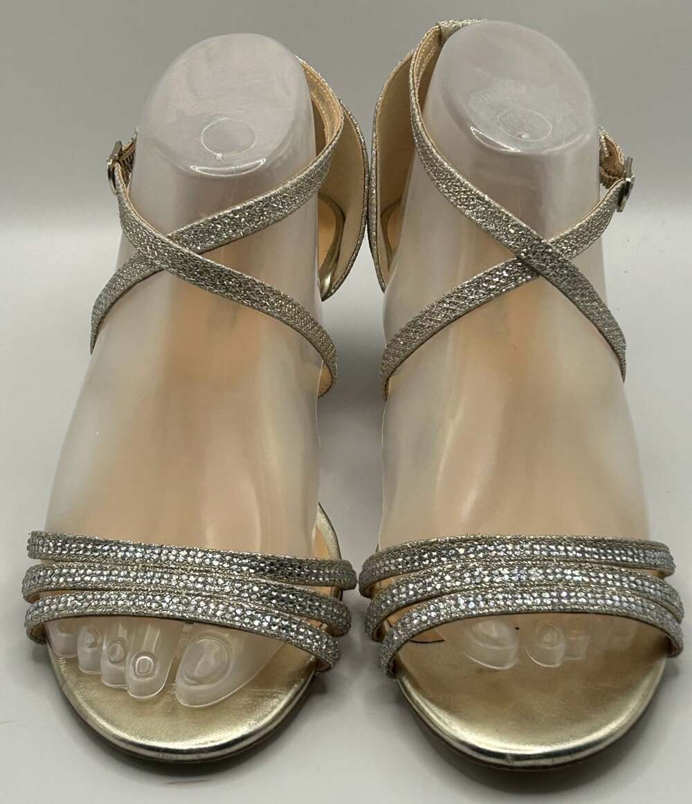 Badgley Mischka American Glamour Crystal Crisscross Strap Low Wedge Sandals